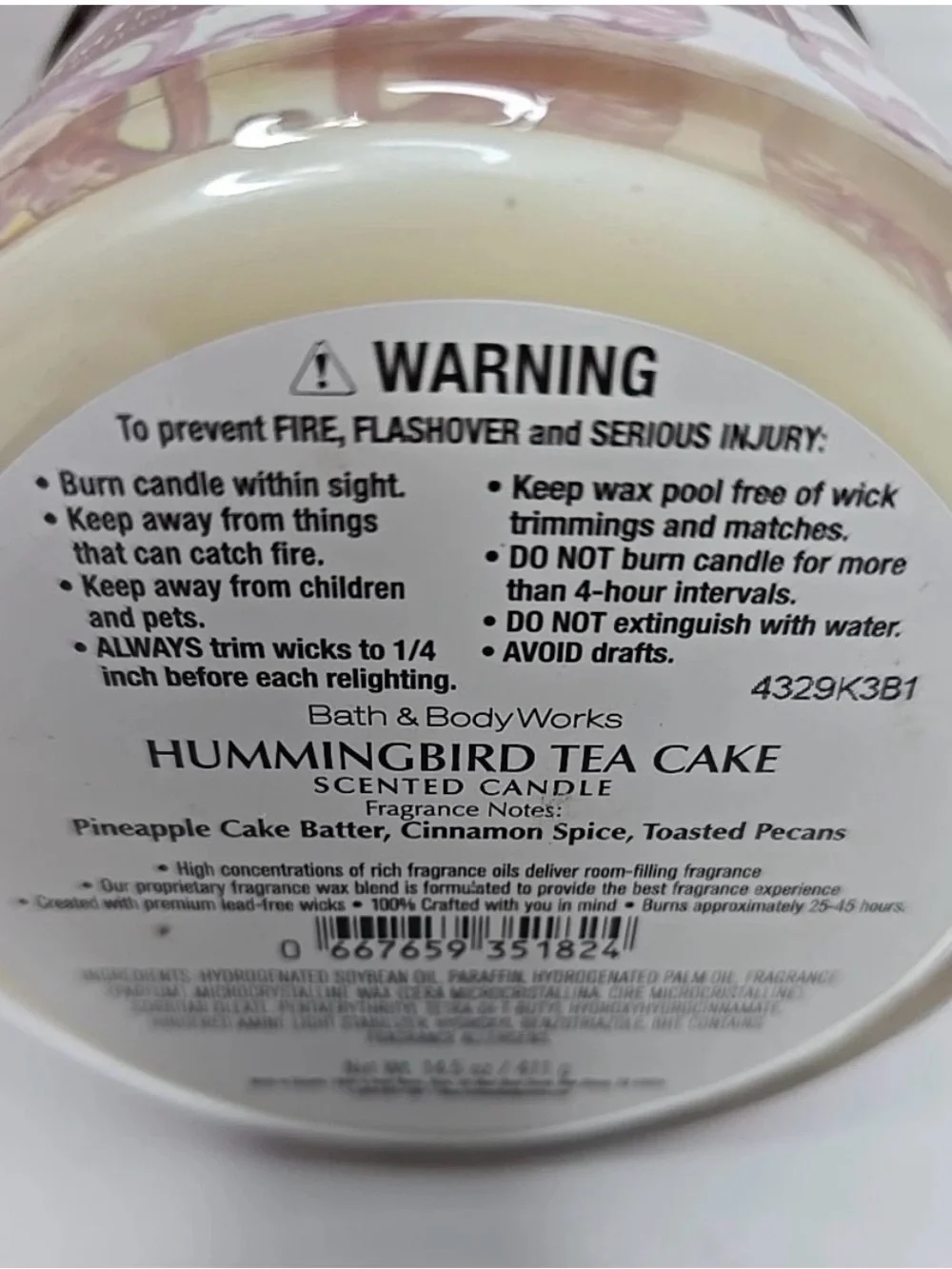 Bath & Body Works Hummingbird Tea Cake 3 Wick Candle With Gold Decorative Lid - Picture 5 of 5